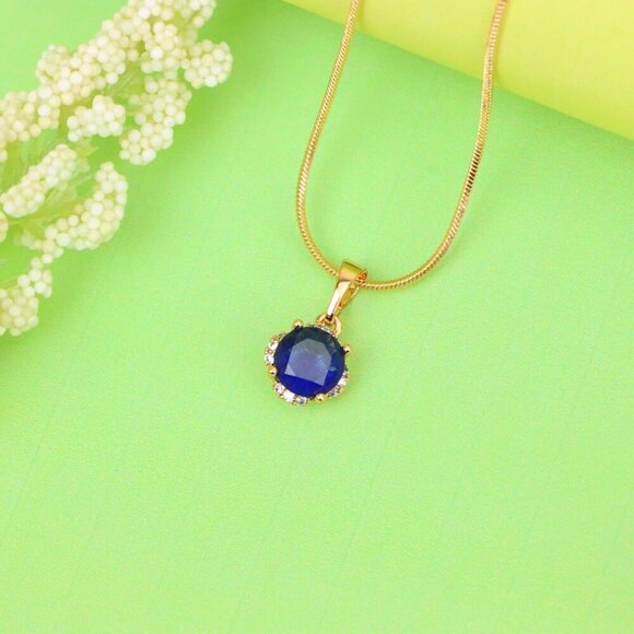 "Elegant Round Blue Gemstone Pendant in Rose Gold, XPPT1324 - Picture 2 of 13